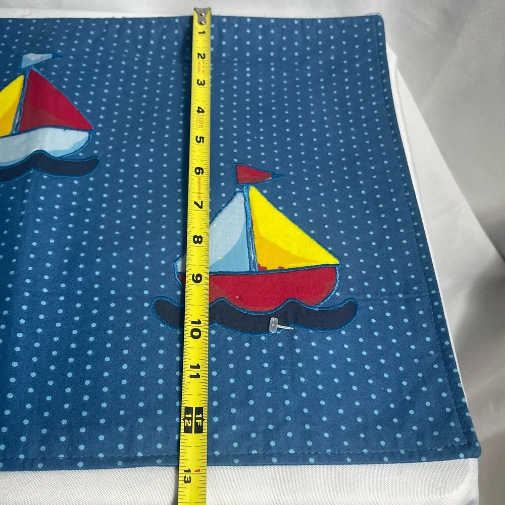 Set of 2 Nautical Sailboat Blue Polka Dot Placemats Coastal Kids Room Decor